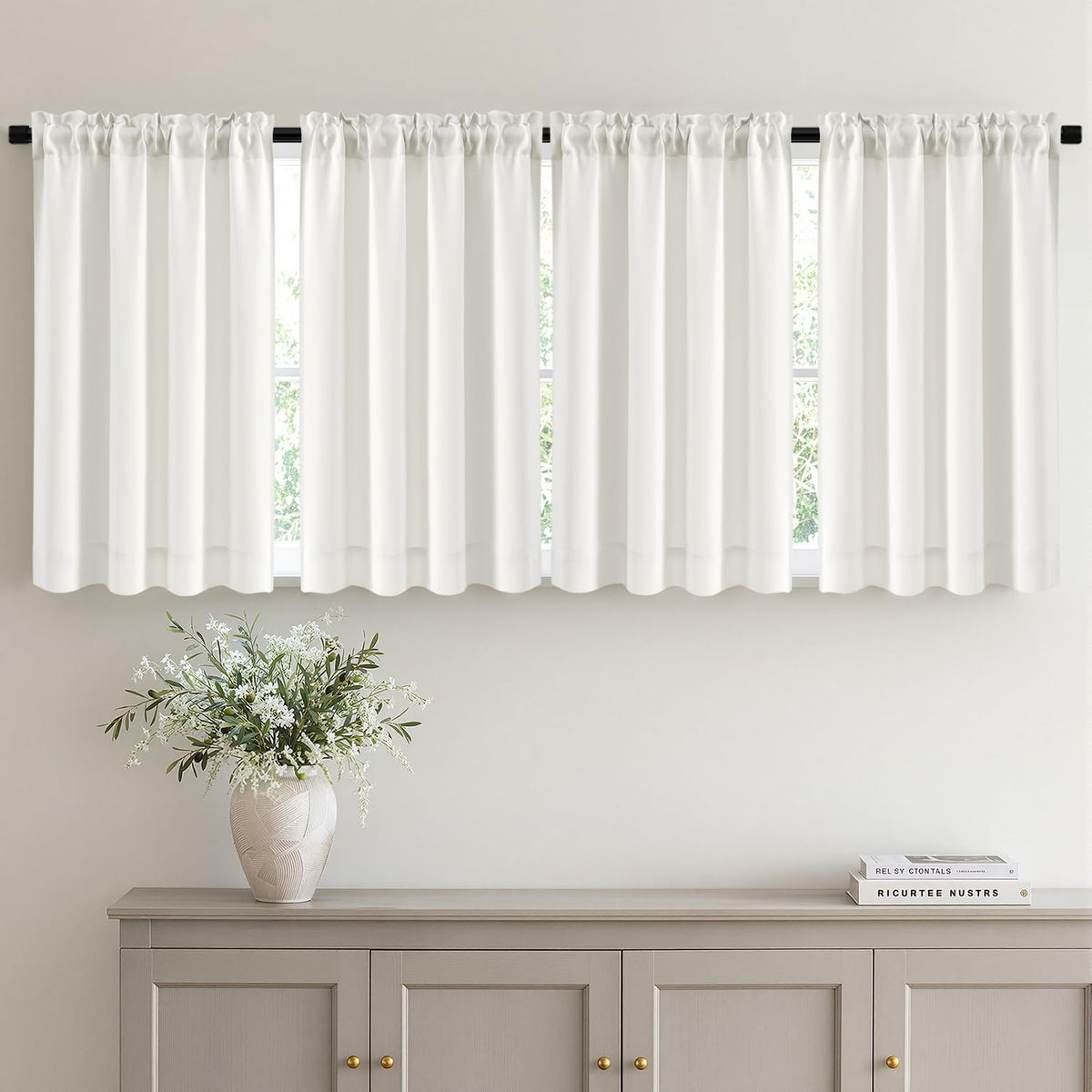 MIULEE Short 36 Inch Blackout Kitchen Window Curtain Black Set of 4 Panels