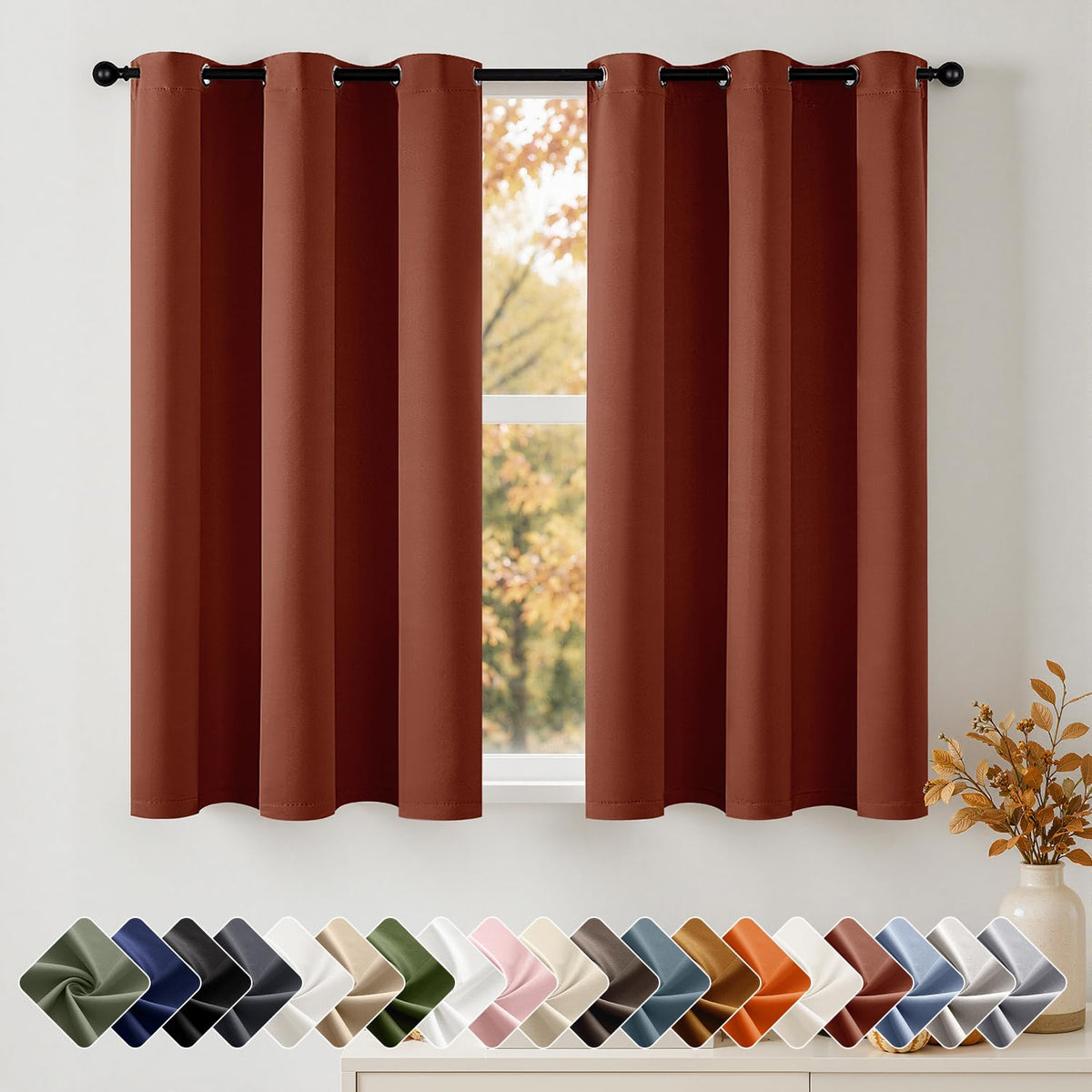 Short Navy Blue Blackout Kitchen Curtain W40 x L45 Inch 2 Panels