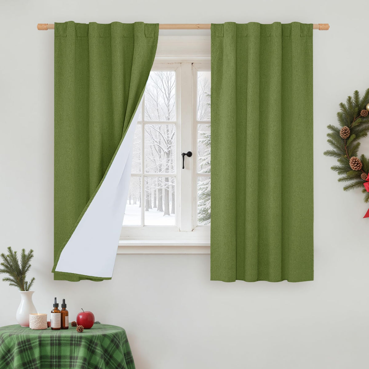 LAMIT Full Blackout Linen Kitchen Window Curtains 36 Inches Long, Ivory
