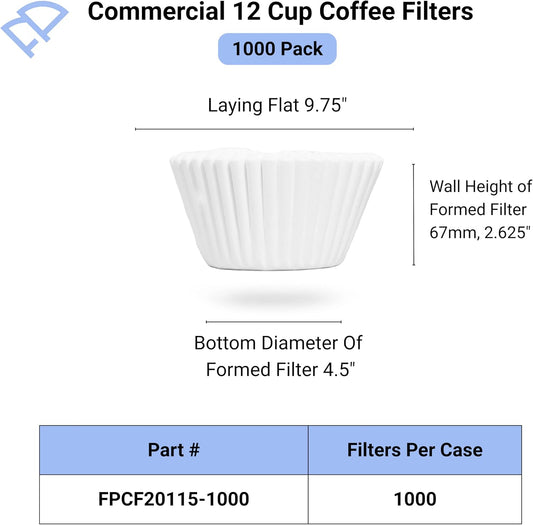 12 Cup Large Coffee Filters - Extra Tall Walled 9.75” x 4.5” to Prevent Ground Overflow - Compatible Bunn 12 Cup Commercial Coffee Maker - For Businesses (1000 Filter Bulk Pack)