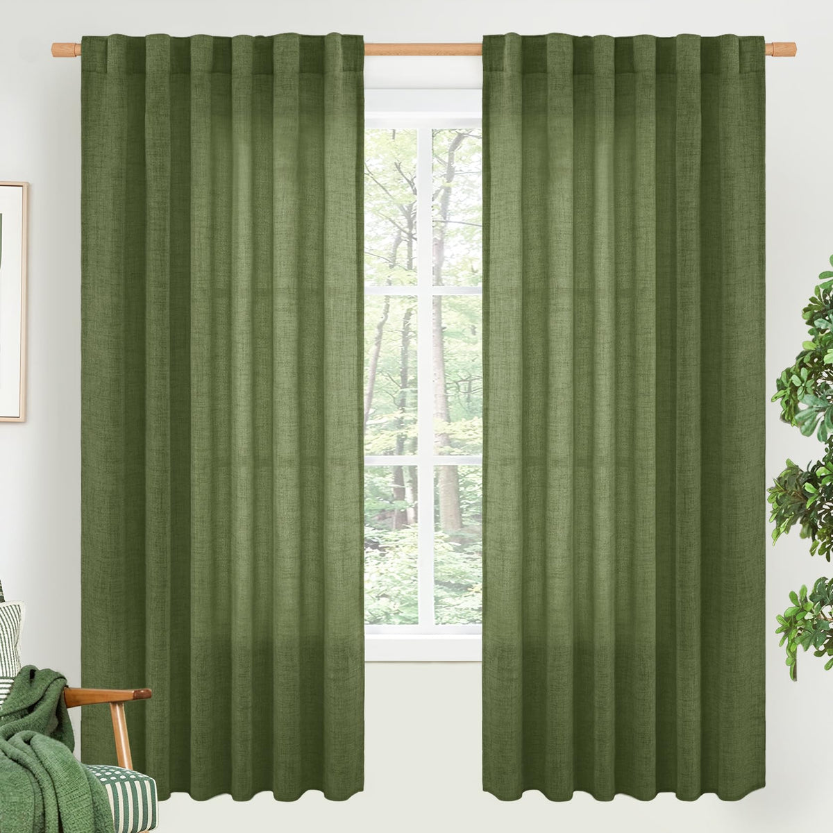 BGment White Linen Kitchen Curtains 40 Inch Length for Short Window