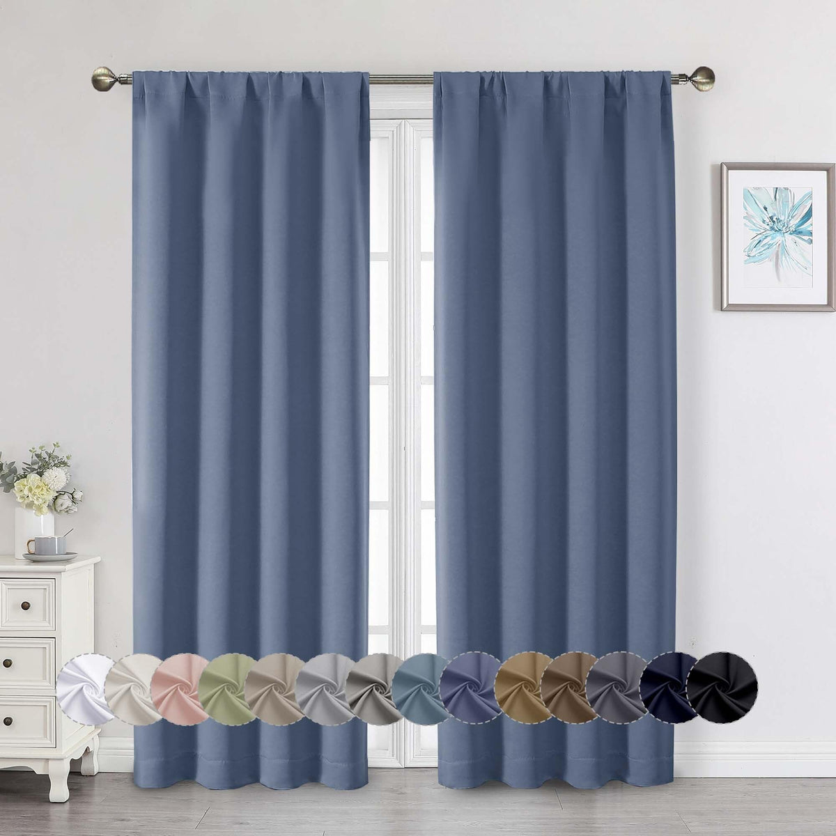 Black Cafe Blackout Curtains 36 Inch Length 2 Panels Set, Soft Solid Thermal Insulated Room Darkening Small Window Curtains for Kitchen Bathroom Basement, Black, Each, 40" Wx36 L