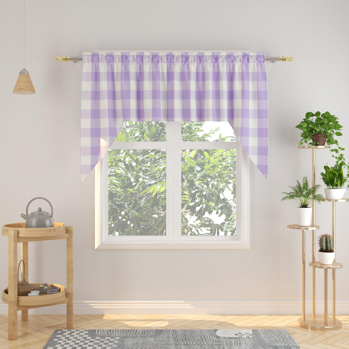 Buffalo Check Kitchen Tier Curtain 24 inches Long Plaid Gingham Rod Pocket Classic Cafe Curtains Country Farmhouse Kitchen Half Window Curtains 2 Panels Beige & White