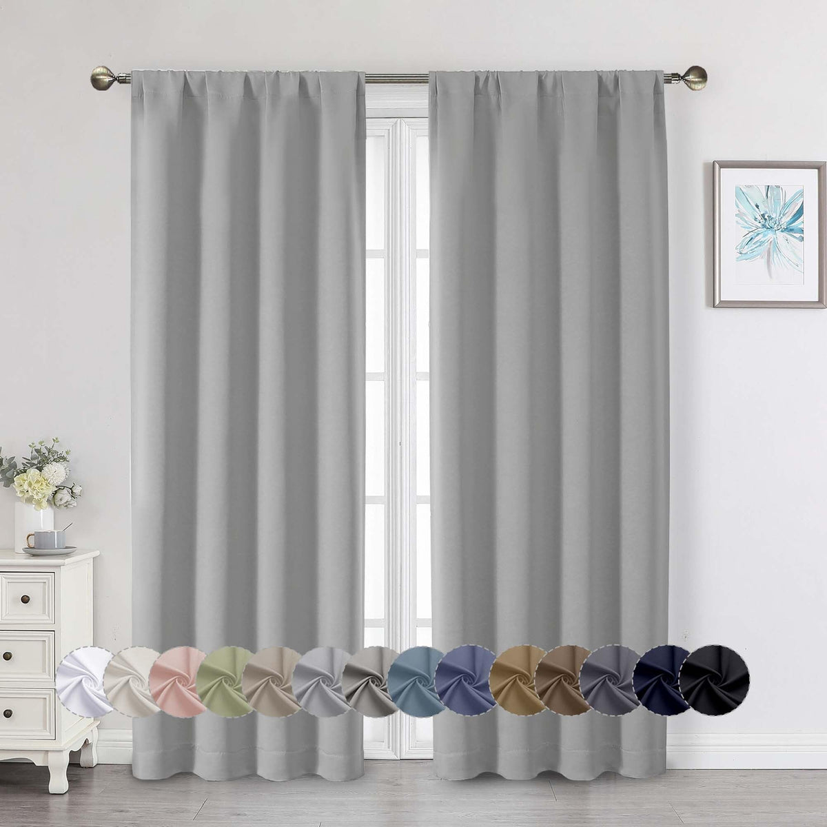 Black Cafe Blackout Curtains 36 Inch Length 2 Panels Set, Soft Solid Thermal Insulated Room Darkening Small Window Curtains for Kitchen Bathroom Basement, Black, Each, 40" Wx36 L