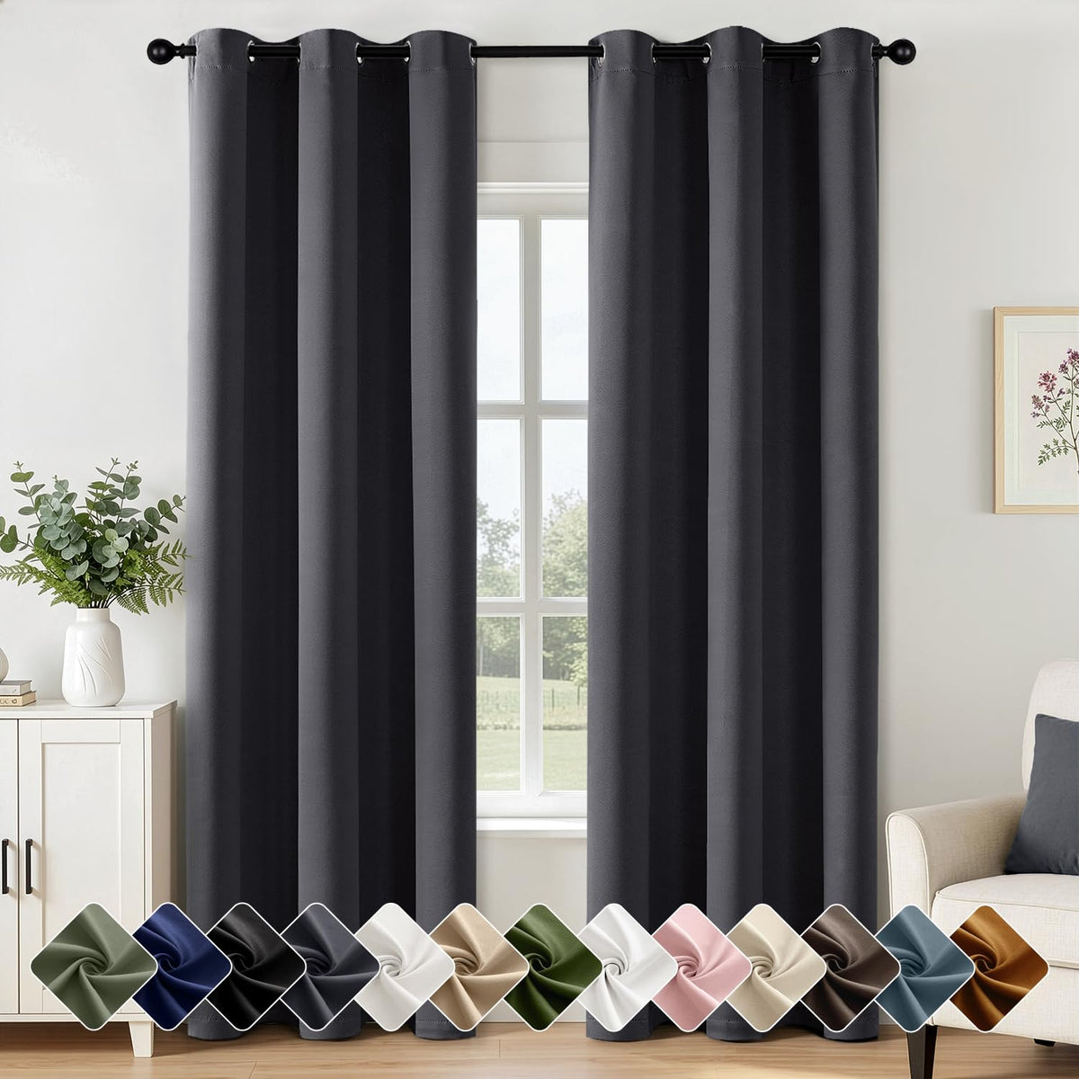 Short Navy Blue Blackout Kitchen Curtain W40 x L45 Inch 2 Panels