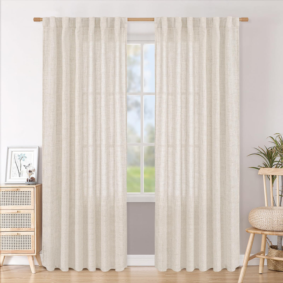 BGment White Linen Kitchen Curtains 40 Inch Length for Short Window
