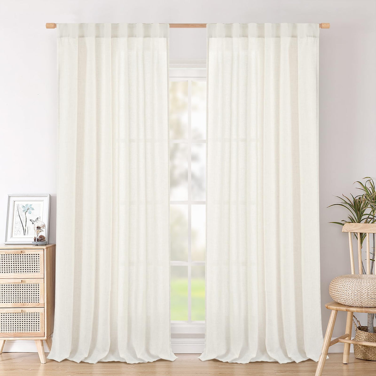 BGment White Linen Kitchen Curtains 40 Inch Length for Short Window