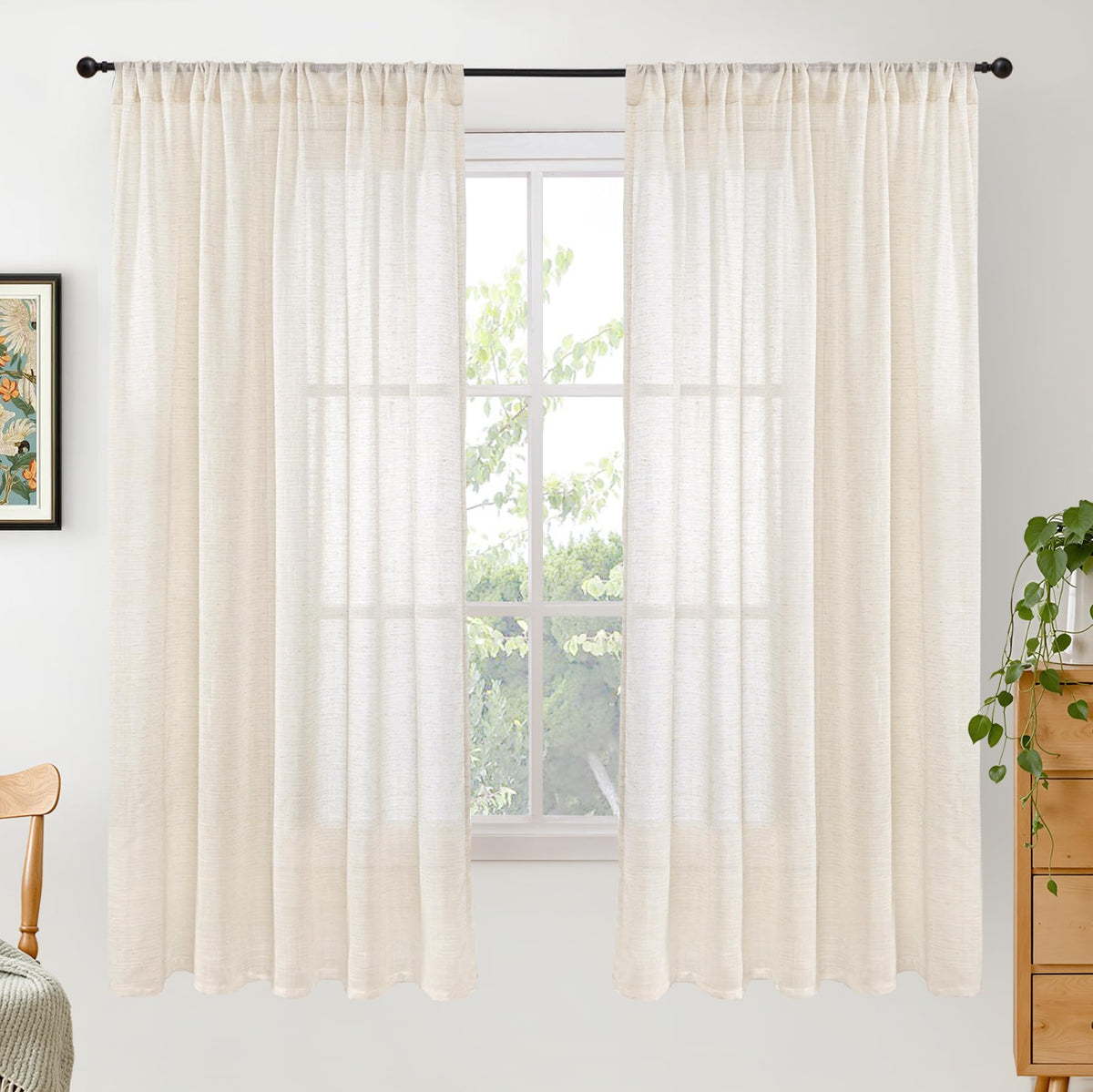BGment Linen Kitchen Window Curtains Over Sink, 36 Inch Length Cafe Drapes