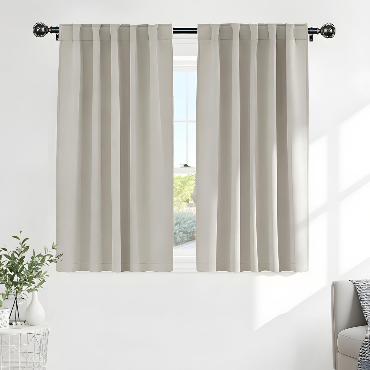 PONY DANCE Black Kitchen Blackout Curtains Over Sink, W 42 x L 45 inches