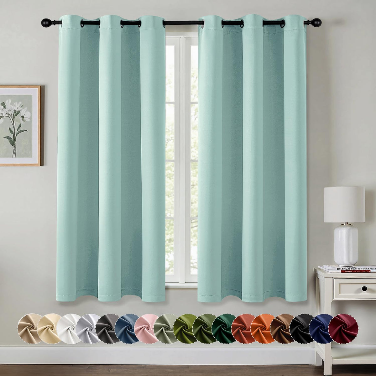 MIULEE Blackout Curtains for Bedroom 2 Panels 40 x 63 Inch Long Black