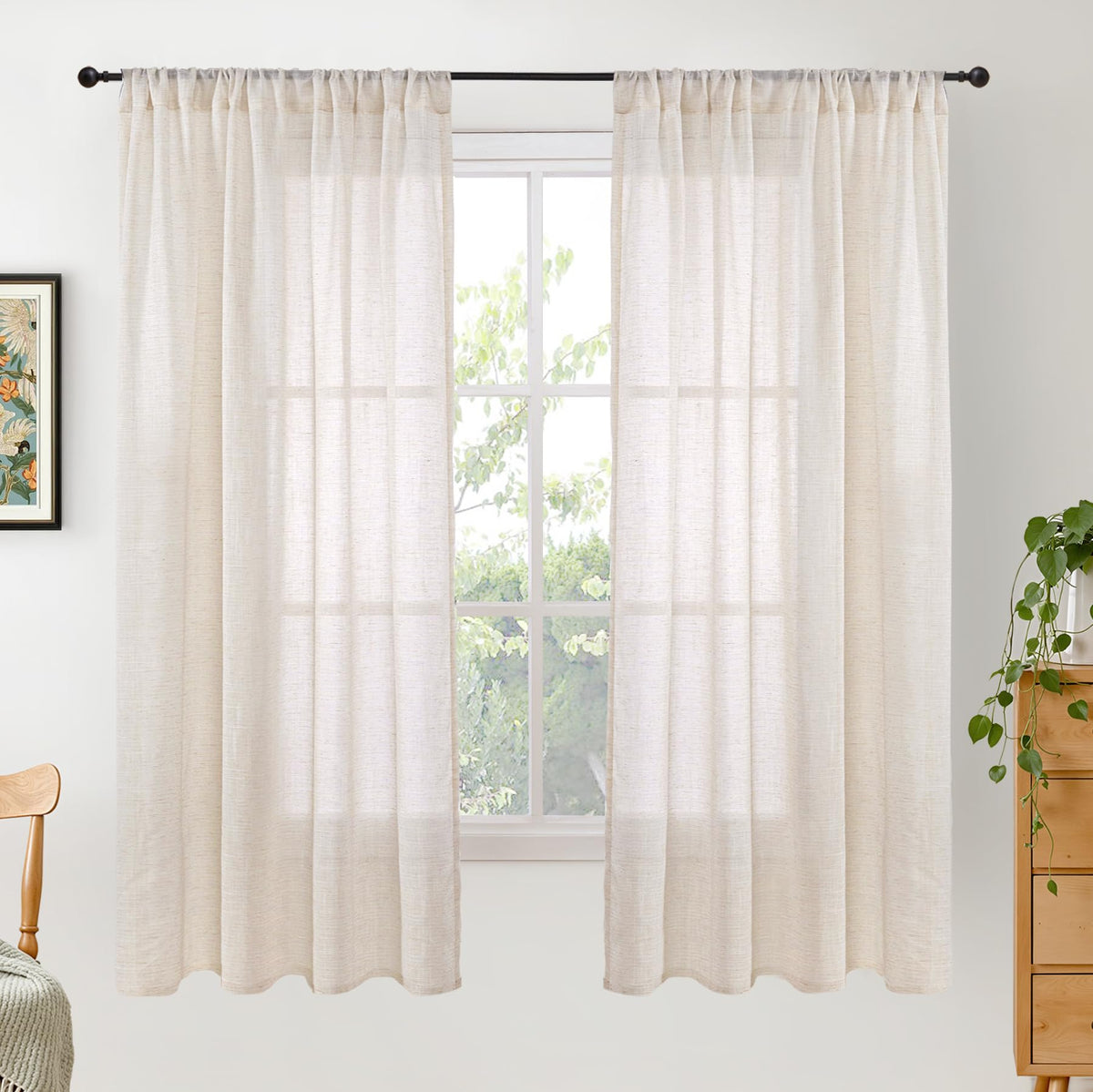 BGment Linen Kitchen Window Curtains Over Sink, 36 Inch Length Cafe Drapes