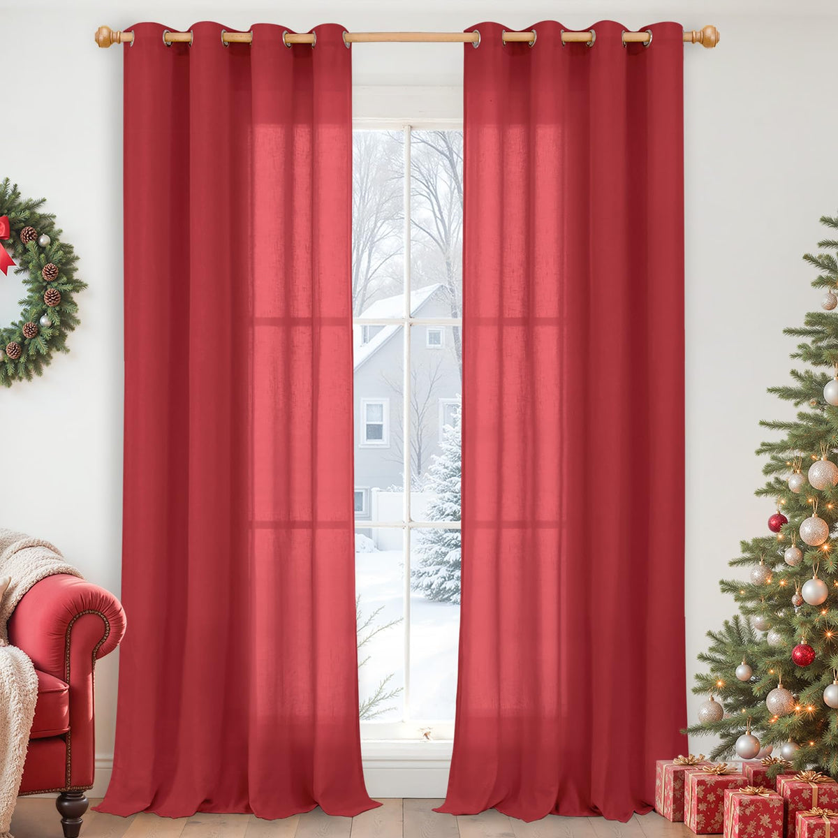 YoungsTex Linen Kitchen Window Curtains 40 Inch Length 2 Panels