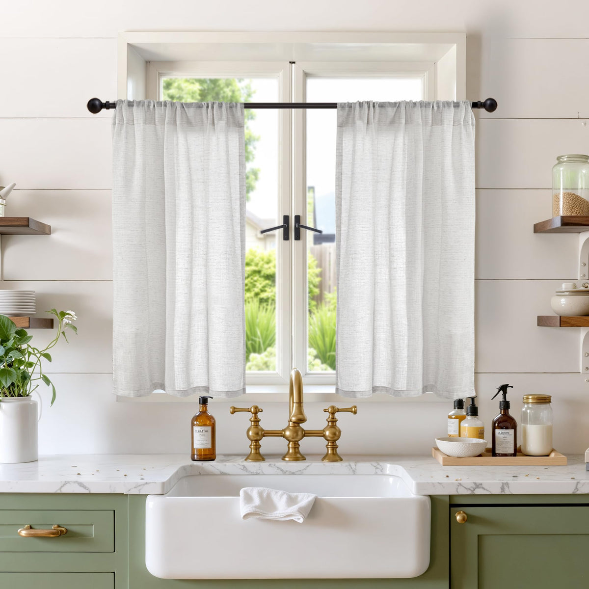 BGment Linen Kitchen Window Curtains Over Sink, 36 Inch Length Cafe Drapes