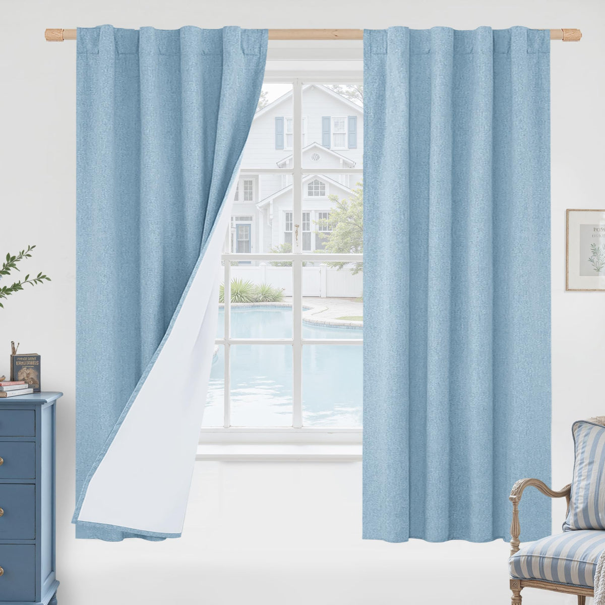 LAMIT Full Blackout Linen Kitchen Window Curtains 36 Inches Long, Ivory