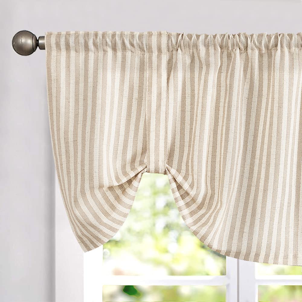 jinchan Linen Boxter Stripe Valances for Window 16 inch,Sage Green,1 Panel