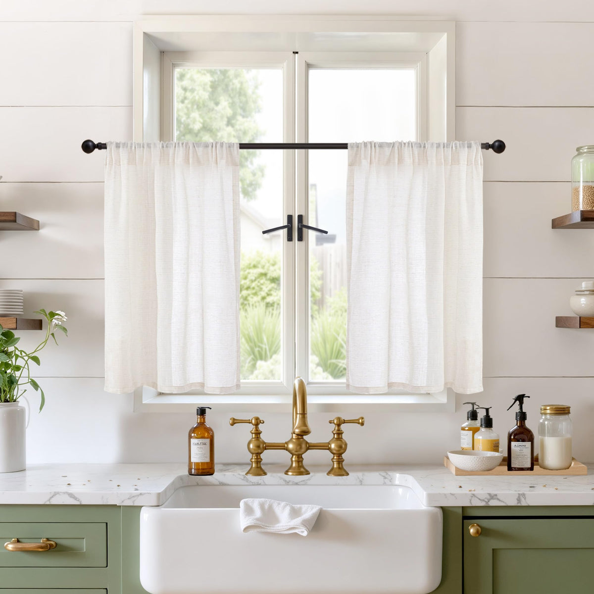 BGment Linen Kitchen Window Curtains Over Sink, 36 Inch Length Cafe Drapes