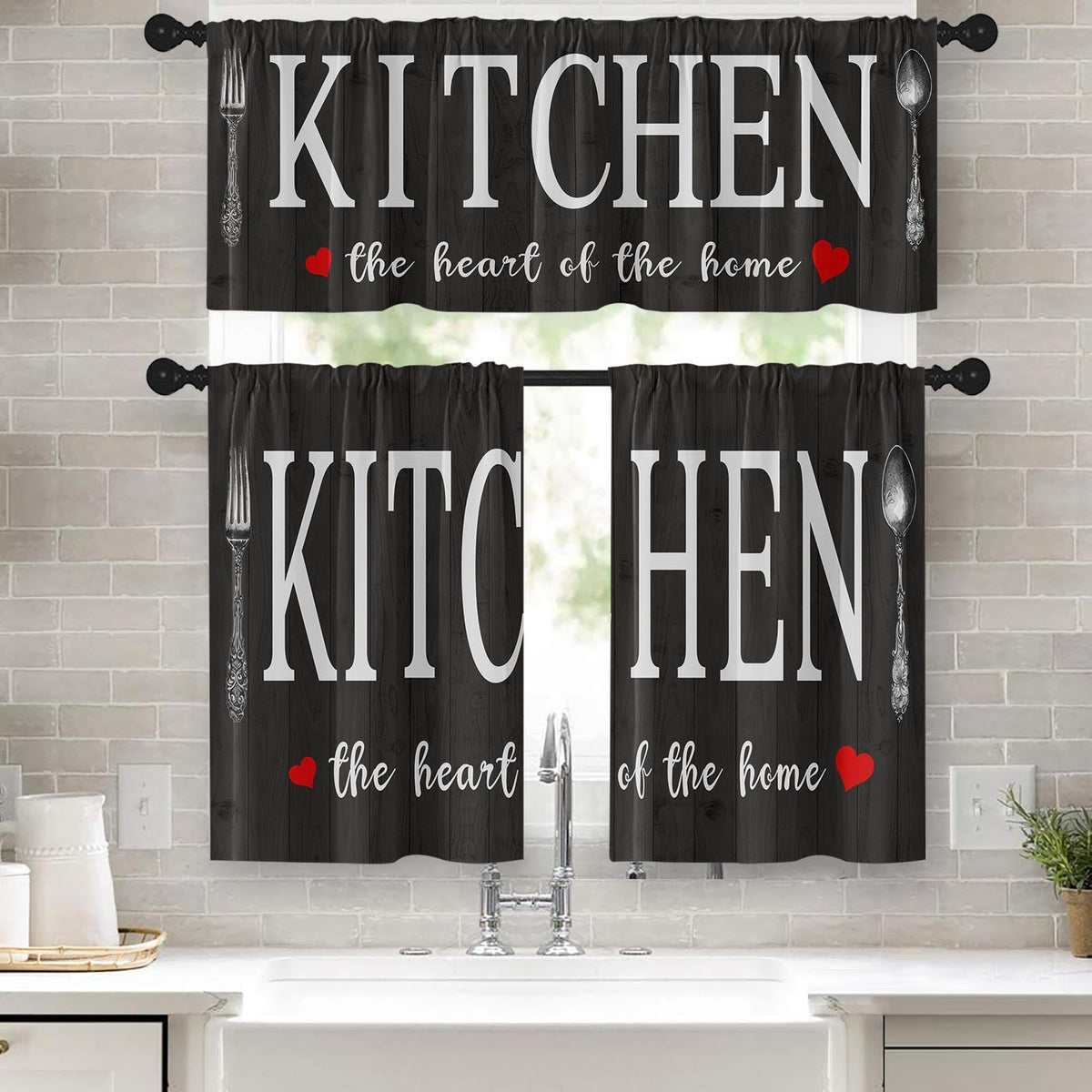 Kitchen Curtains Sets for Windows 52x36 Inch, 3 Pack Farmhouse Teal
