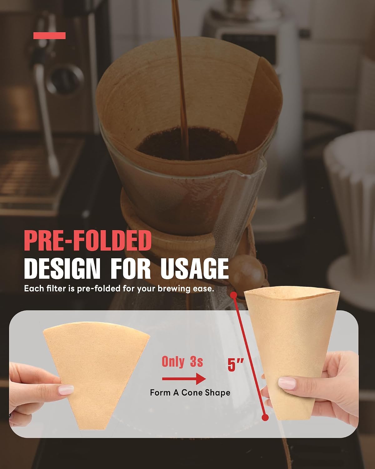 100 Count Unbleached Coffee Filters for Chemex Coffee Maker