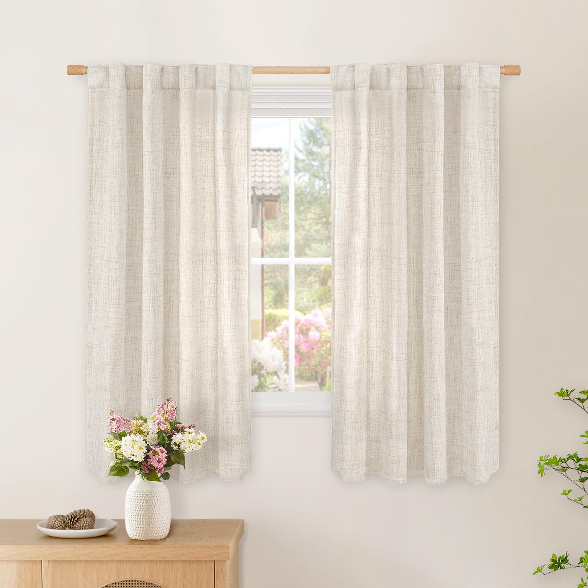 BGment White Linen Kitchen Curtains 40 Inch Length for Short Window