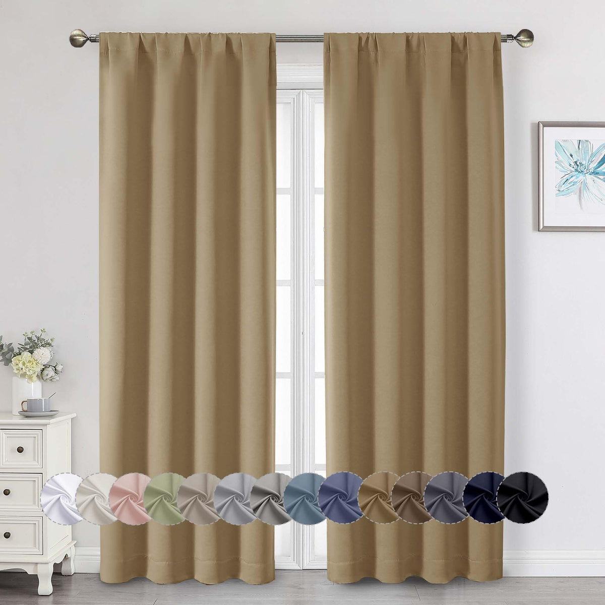 Black Cafe Blackout Curtains 36 Inch Length 2 Panels Set, Soft Solid Thermal Insulated Room Darkening Small Window Curtains for Kitchen Bathroom Basement, Black, Each, 40" Wx36 L