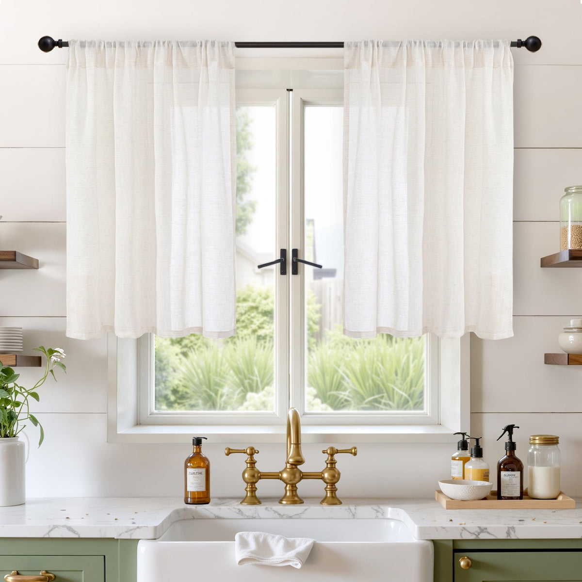 BGment Linen Kitchen Window Curtains Over Sink, 36 Inch Length Cafe Drapes