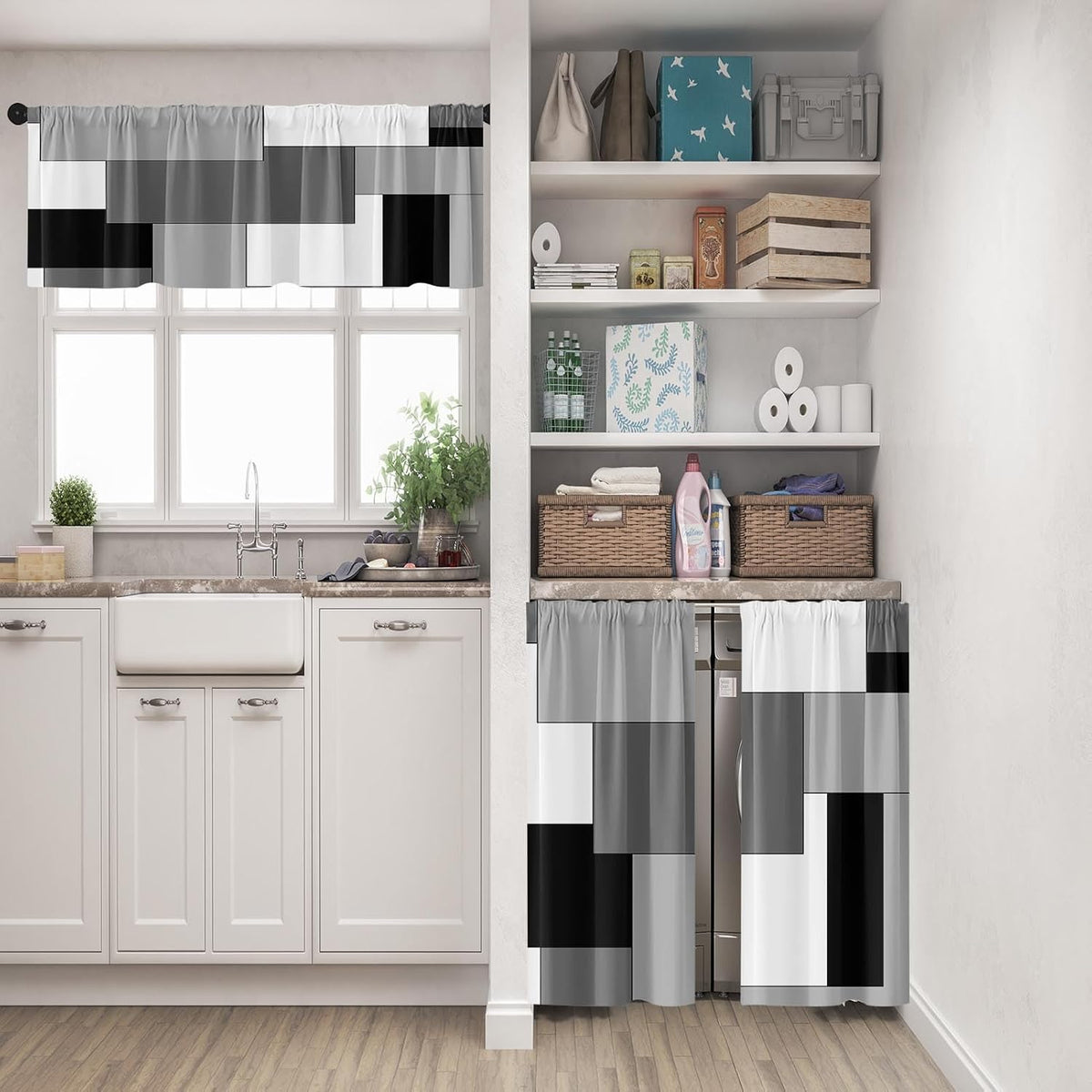 Kitchen Curtains Sets for Windows 52x36 Inch 3 Pack, Geometric