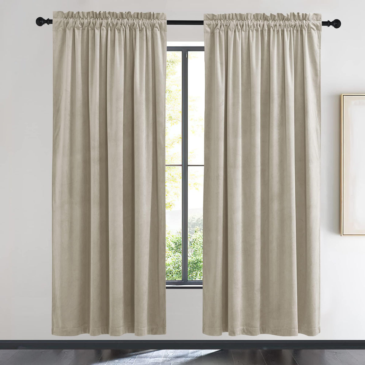 NICETOWN Black Out Velvet Curtains 63 inches Long for Kitchen