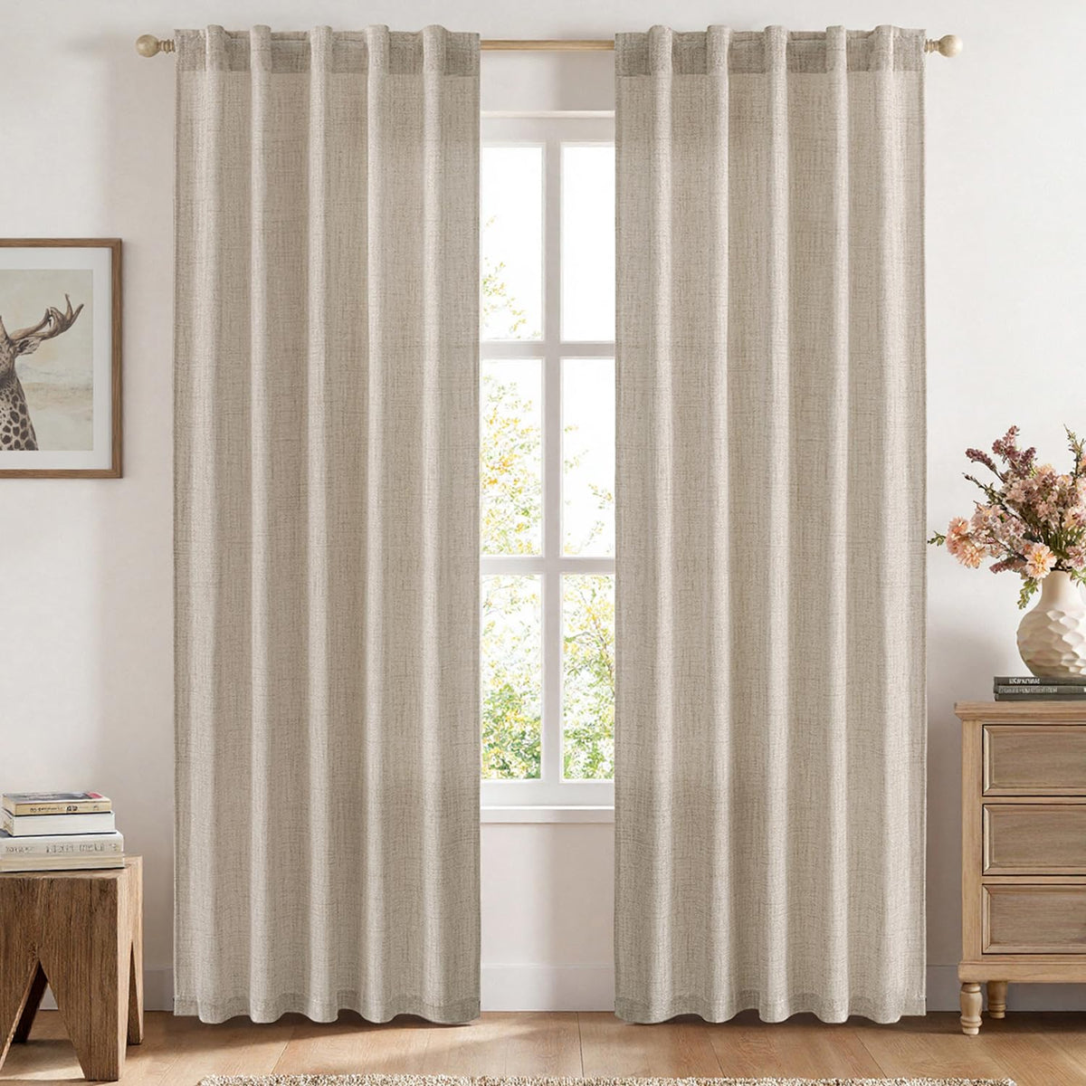 MIULEE 36 Inch Linen Textured Sheer Cafe Curtains Kitchen Window Tan Beige