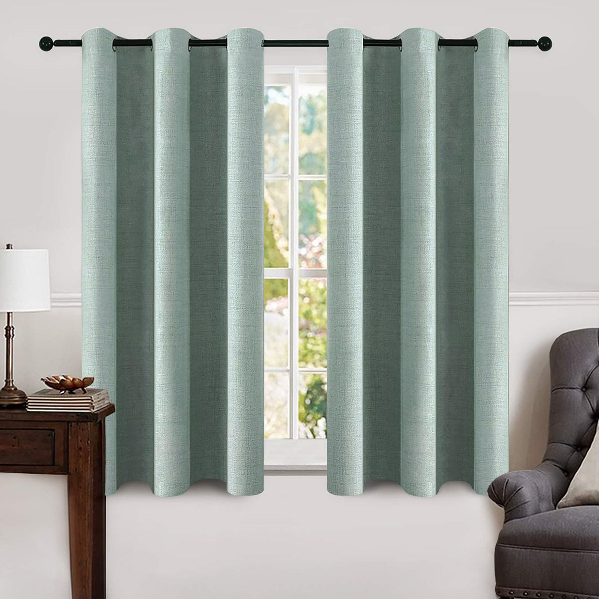 MIULEE 100% Blackout Linen Curtains for Bedroom 52x54 Inches Natural Beige