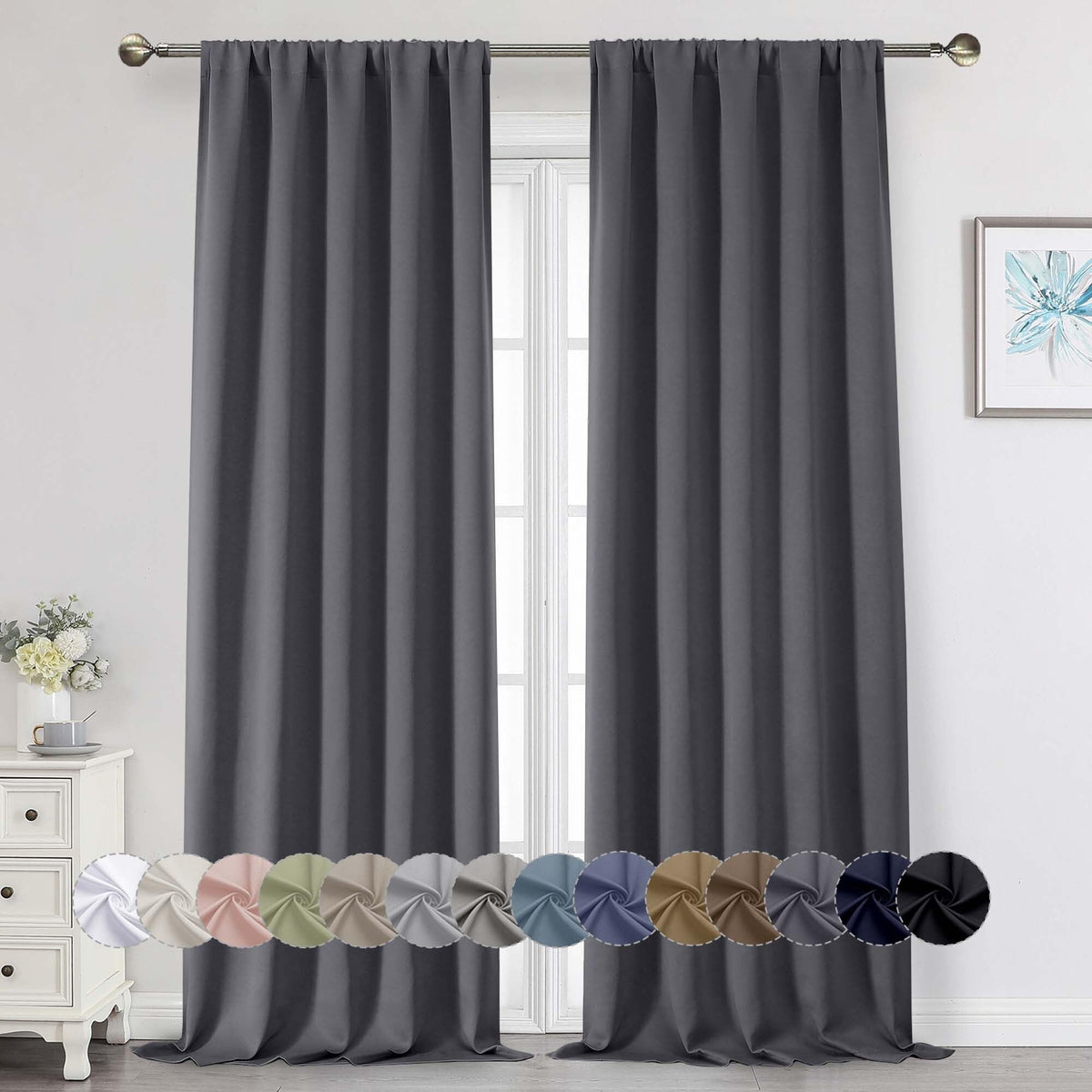 Black Cafe Blackout Curtains 36 Inch Length 2 Panels Set, Soft Solid Thermal Insulated Room Darkening Small Window Curtains for Kitchen Bathroom Basement, Black, Each, 40" Wx36 L