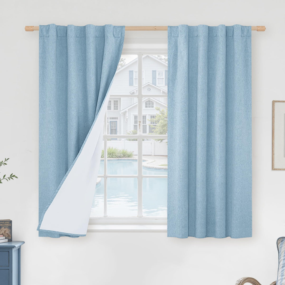 LAMIT Full Blackout Linen Kitchen Window Curtains 36 Inches Long, Ivory