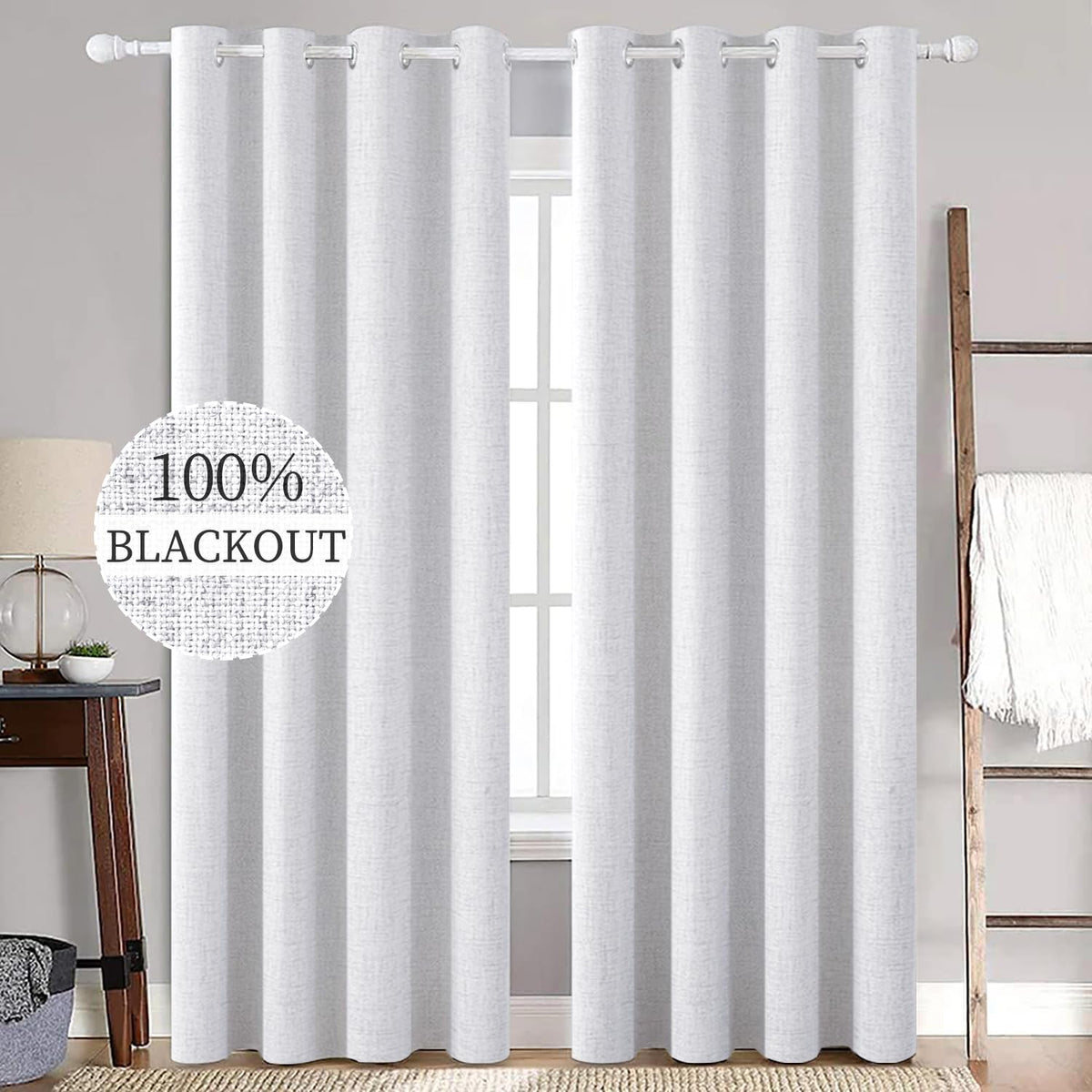 MIULEE 100% Blackout Linen Curtains for Bedroom 52x54 Inches Natural Beige