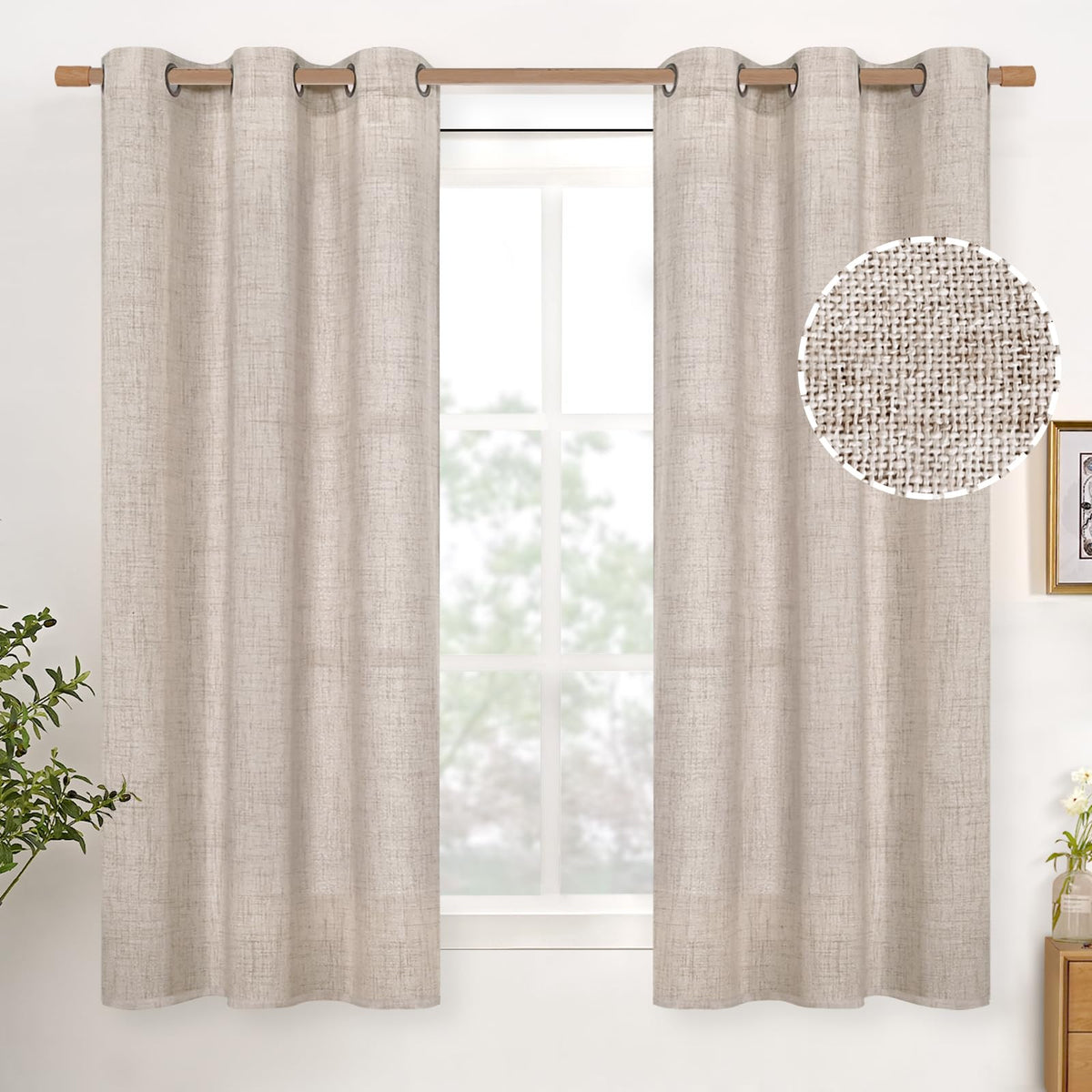 YoungsTex Linen Kitchen Window Curtains 40 Inch Length 2 Panels
