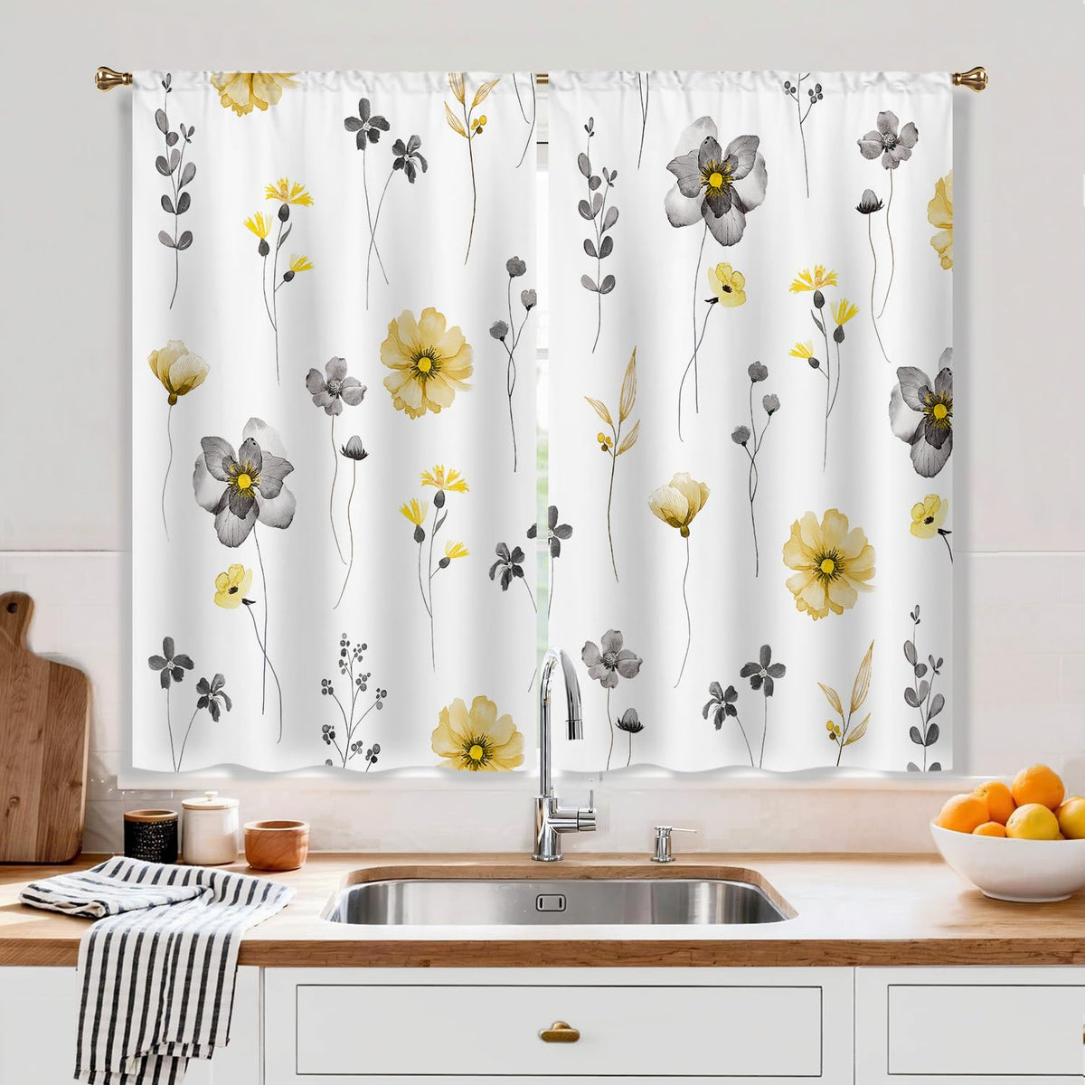 Farmhouse Sunflower Kitchen Curtain Rustic Small Short Cafe Window Curtains Country Wooden Barn Inspirational Bathroom Window Drapes Treatment Tier Curtains 2 Panels (27.5x39 Inch)