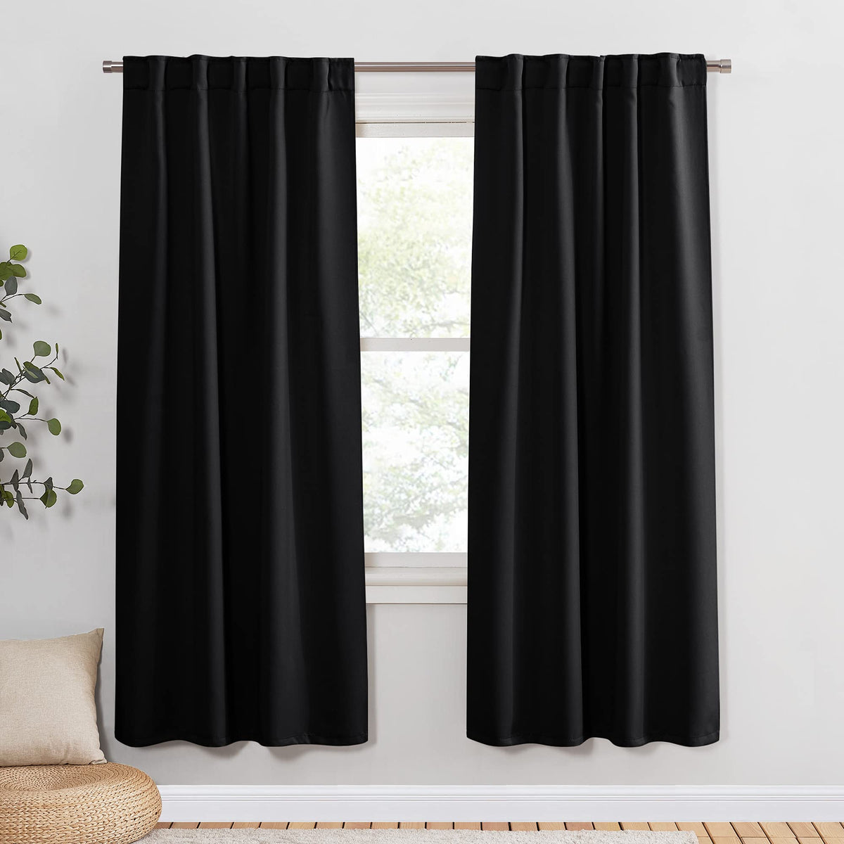 PONY DANCE Black Kitchen Blackout Curtains Over Sink, W 42 x L 45 inches
