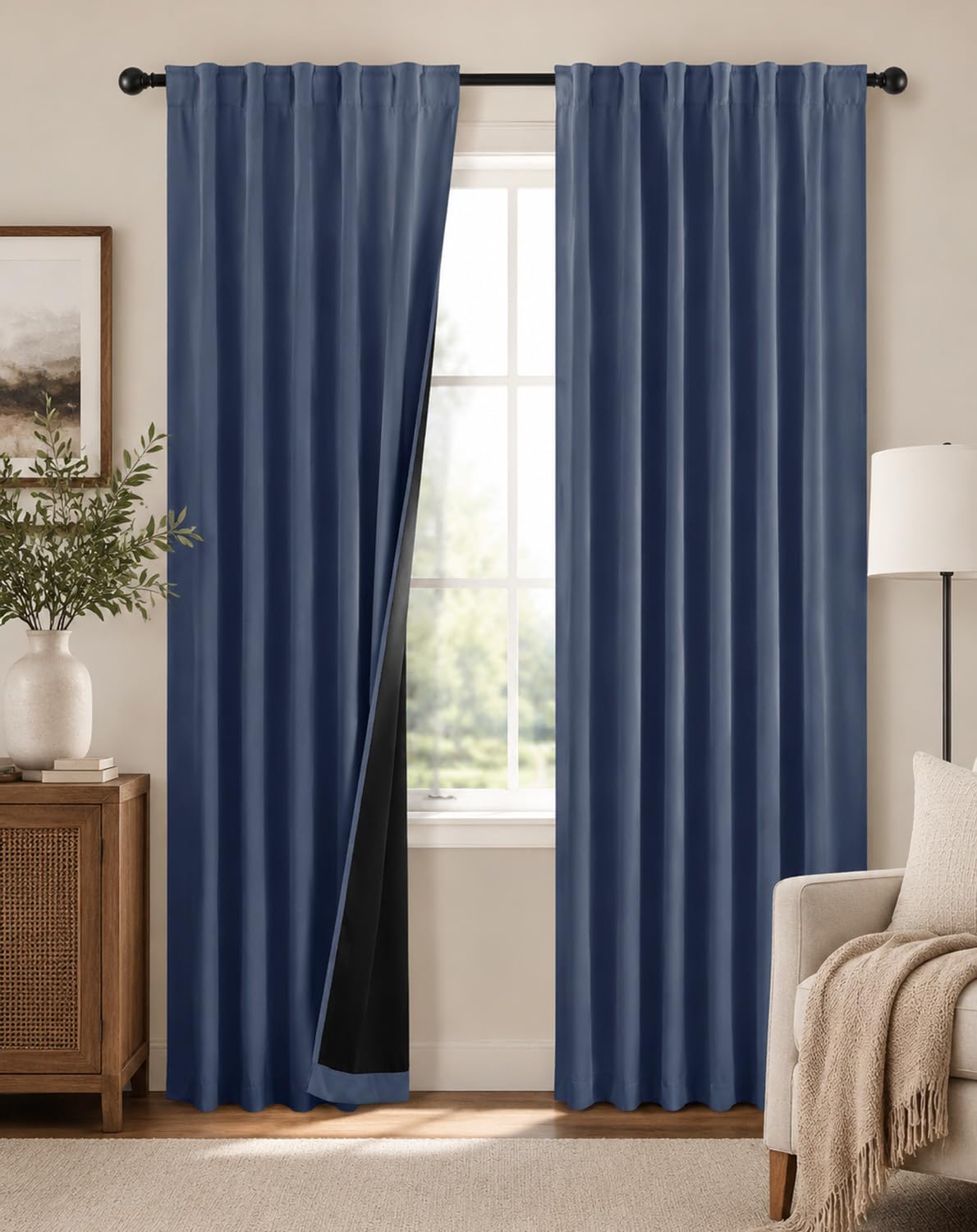 PONY DANCE Black Kitchen Blackout Curtains Over Sink, W 42 x L 45 inches