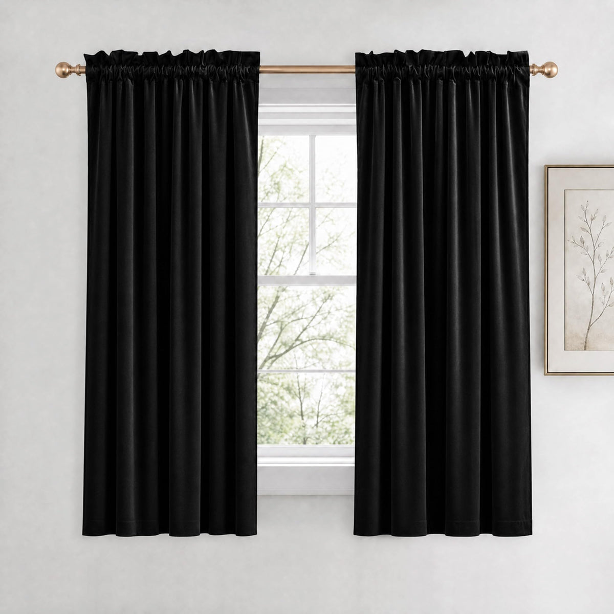 NICETOWN Black Out Velvet Curtains 63 inches Long for Kitchen