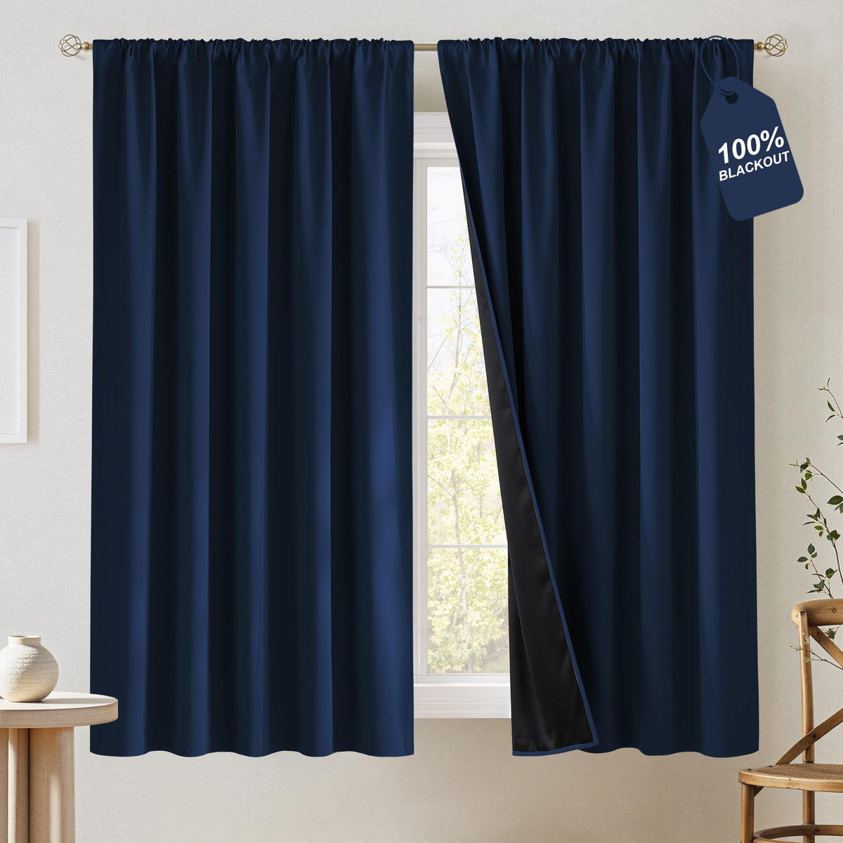NICETOWN 100% Black Out Kitchen Curtains 36 Inch Length, W52xL36, 2 Panels