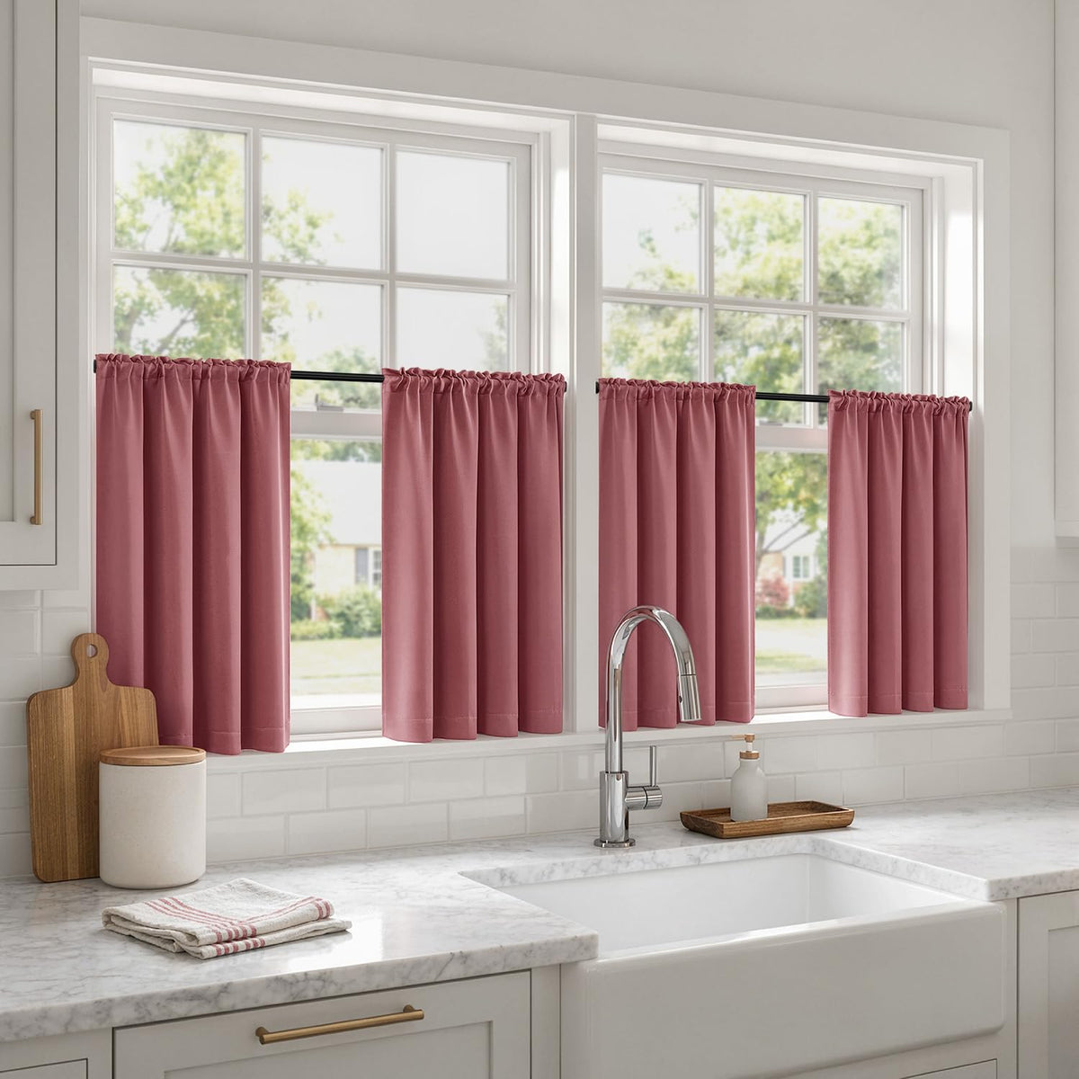 MIULEE Short 36 Inch Blackout Kitchen Window Curtain Black Set of 4 Panels