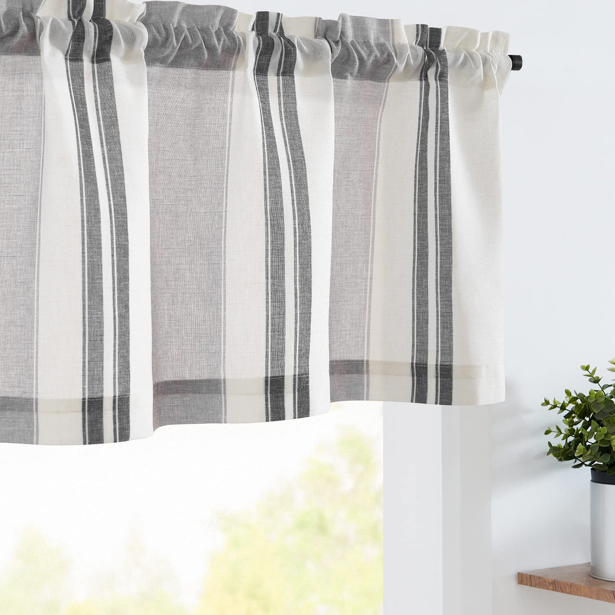 jinchan Linen Boxter Stripe Valances for Window 16 inch,Sage Green,1 Panel
