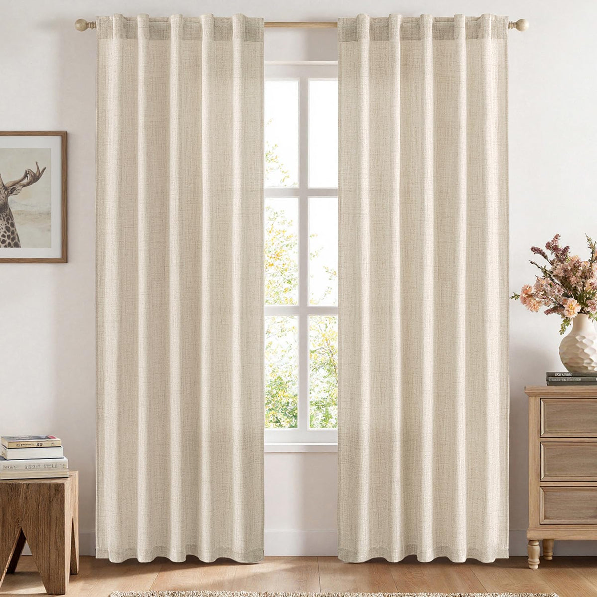 MIULEE 36 Inch Linen Textured Sheer Cafe Curtains Kitchen Window Tan Beige