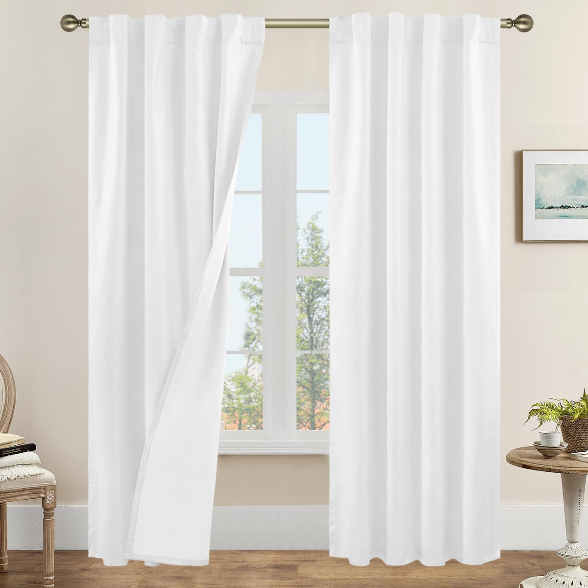 LAMIT Full Blackout Linen Kitchen Window Curtains 36 Inches Long, Ivory