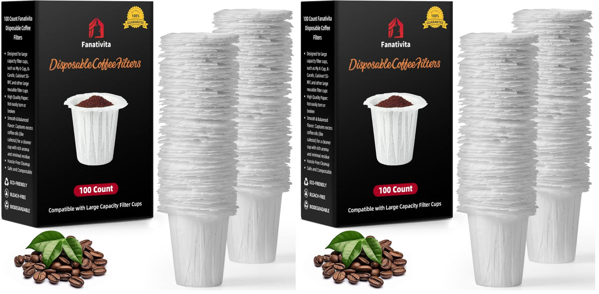 Fanativita 100ct Large Disposable Coffee Filter Cups (2.1 in H), Unbleached