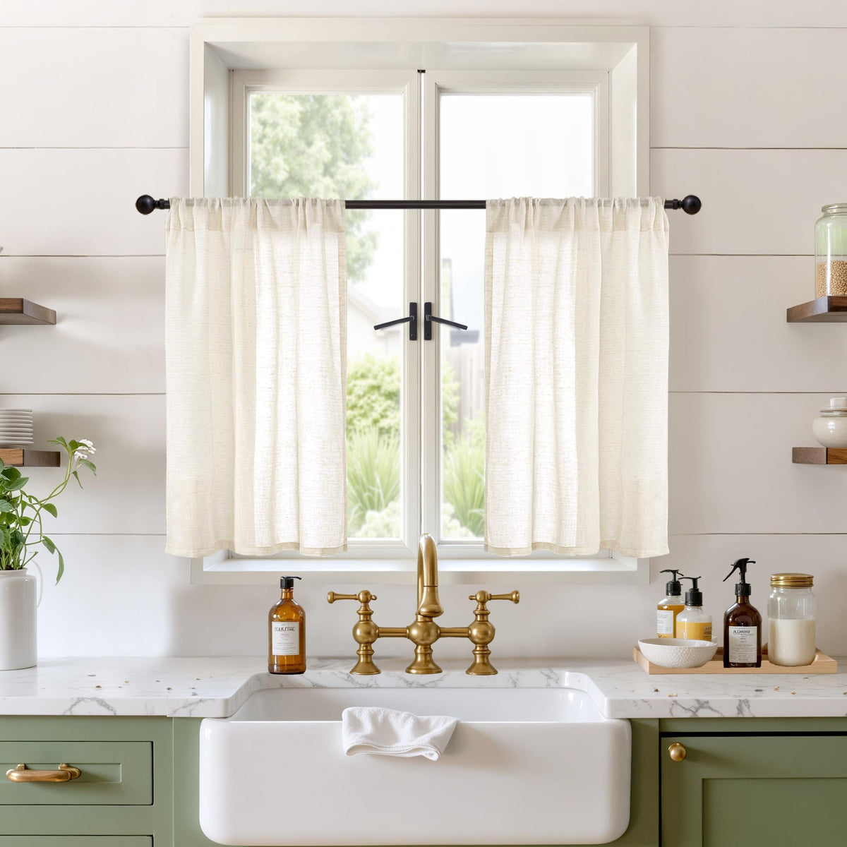 BGment Linen Kitchen Window Curtains Over Sink, 36 Inch Length Cafe Drapes