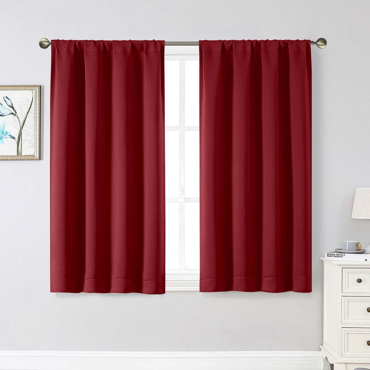 Black Cafe Blackout Curtains 36 Inch Length 2 Panels Set, Soft Solid Thermal Insulated Room Darkening Small Window Curtains for Kitchen Bathroom Basement, Black, Each, 40" Wx36 L