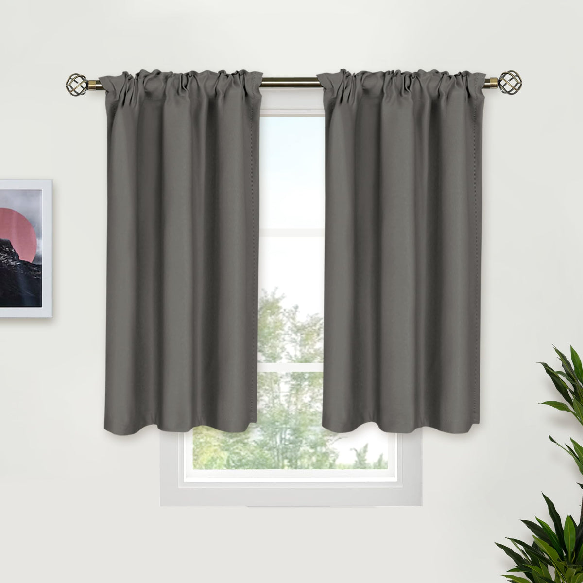 BGment Black Blackout Curtains 40 Inches Long for Kitchen Window 2 Panels