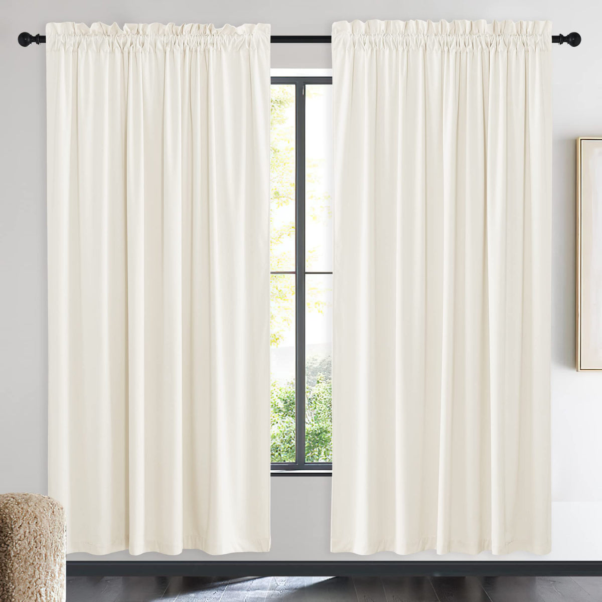 NICETOWN Black Out Velvet Curtains 63 inches Long for Kitchen