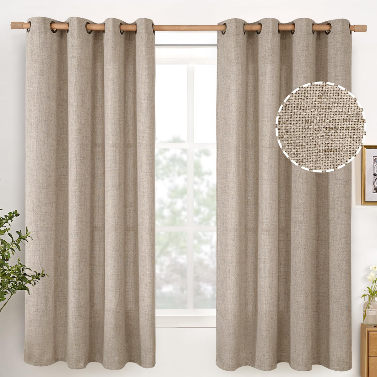 YoungsTex Linen Kitchen Window Curtains 40 Inch Length 2 Panels