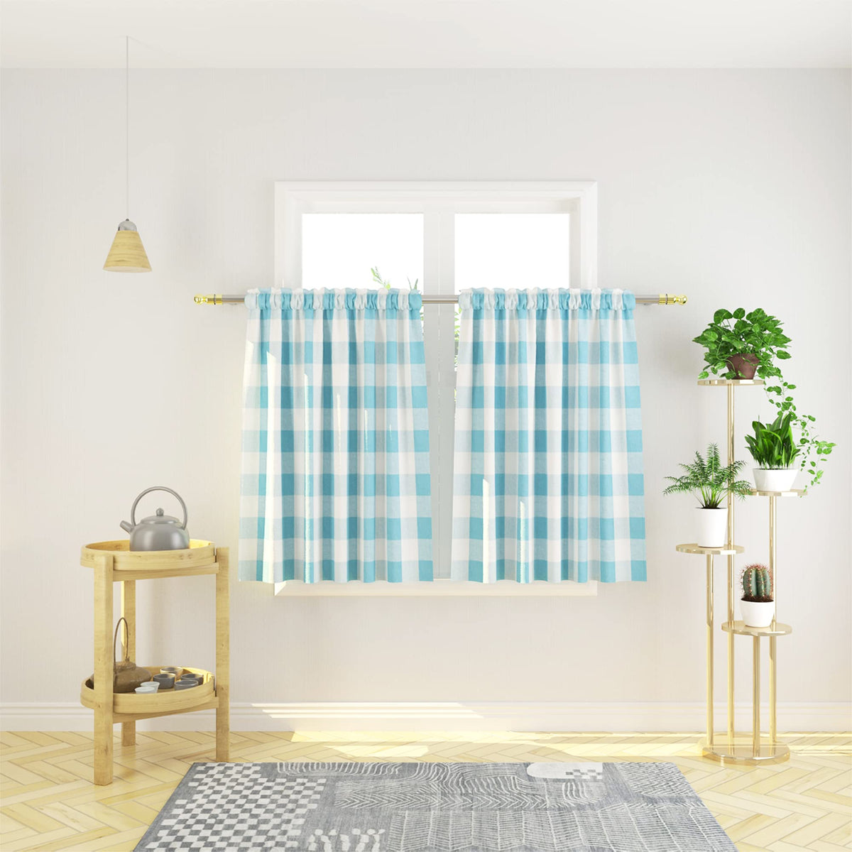 Buffalo Check Kitchen Tier Curtain 24 inches Long Plaid Gingham Rod Pocket Classic Cafe Curtains Country Farmhouse Kitchen Half Window Curtains 2 Panels Beige & White