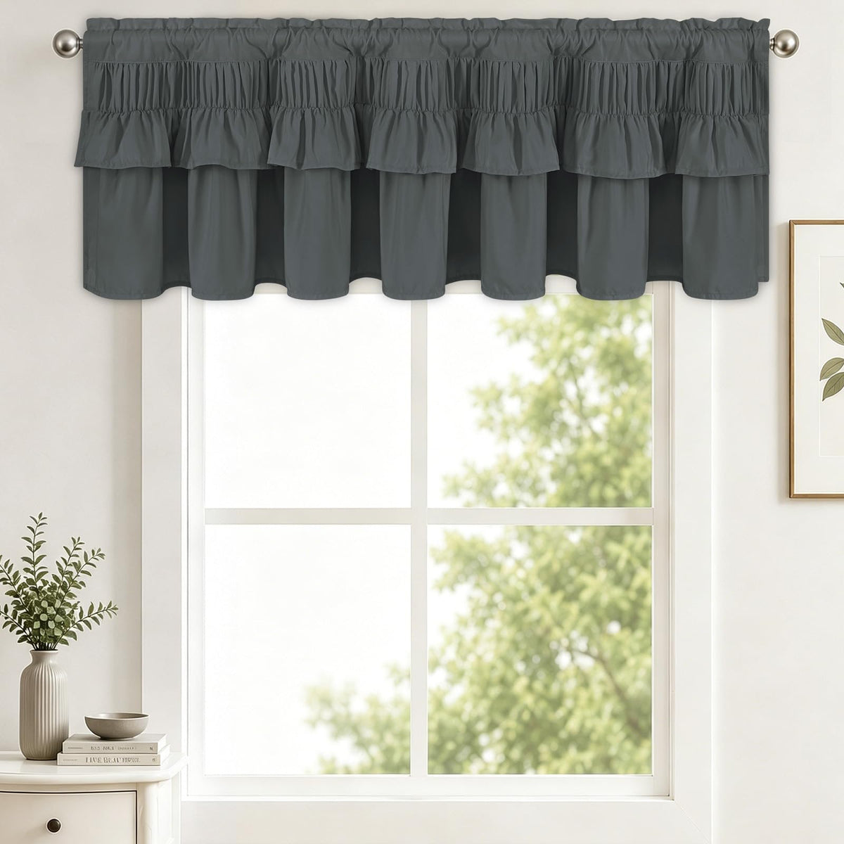 Yinhua Pink Kitchen Curtains 36 Inch Length Ruffle Blackout Cafe Curtains, Farmhouse Rustic Kitchen Window Curtain Rod Pocket Short Tier Curtain for Windows, 26" W x 36" L, 2 Panels